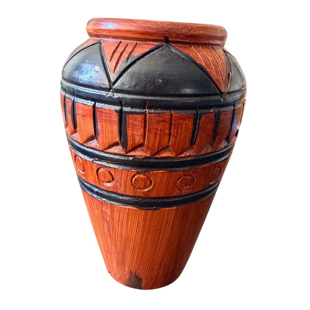 Vintage 6" Ceramic Pottery Faux Wood Grain Vessel Folk Art Rustic Decor Vase - Picture 3 of 6